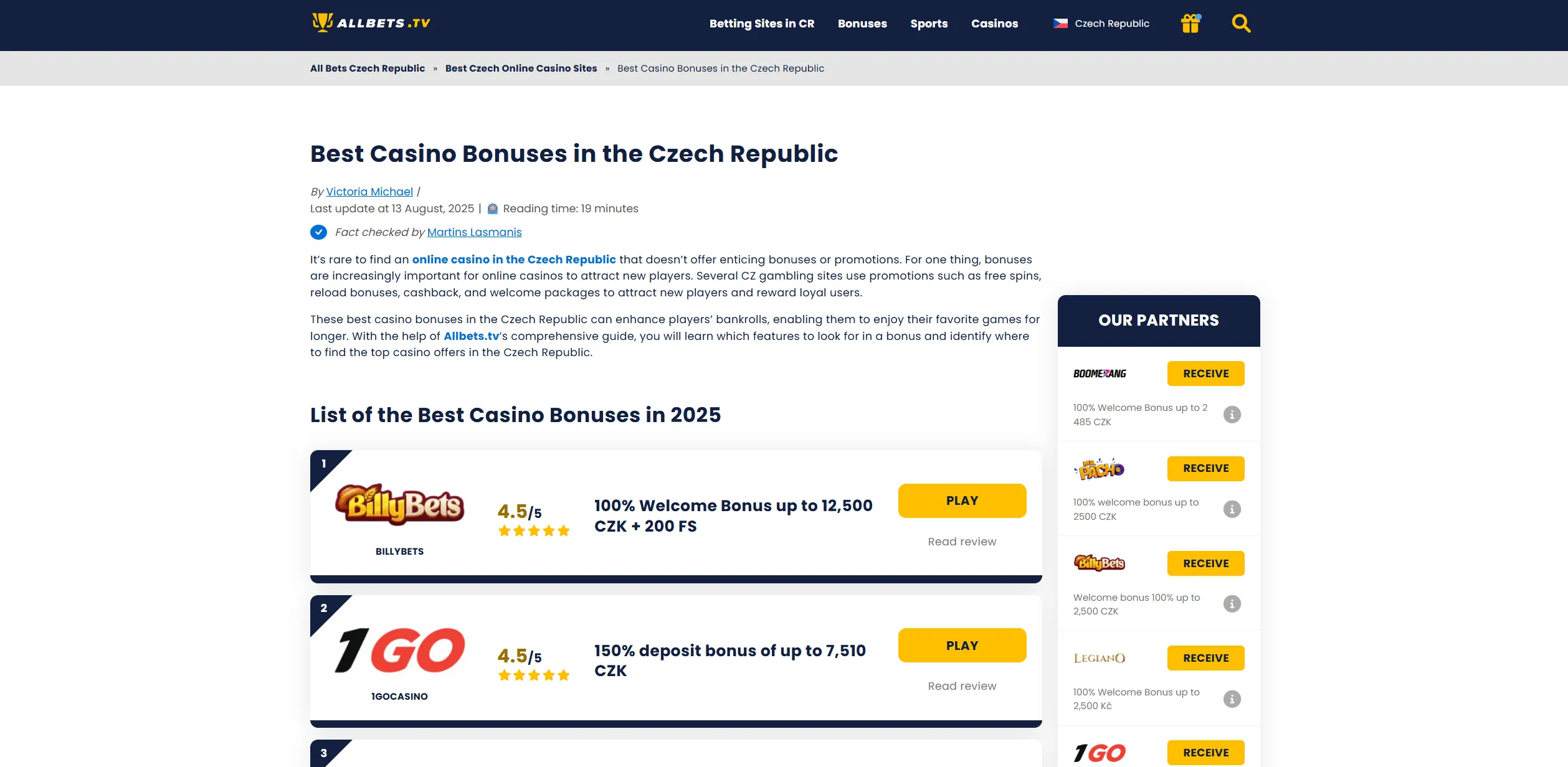 Screenshot of Allbets.tv - Casino Bonuses in Czech Republic 【Best Bonus Offers】
